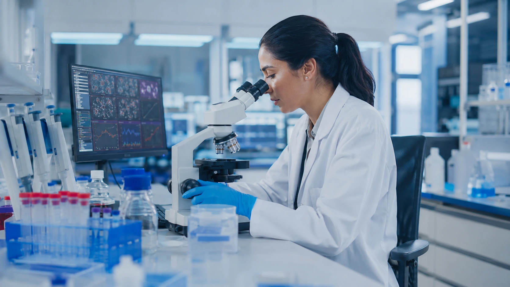 A medical researcher examining samples in a clinical laboratory